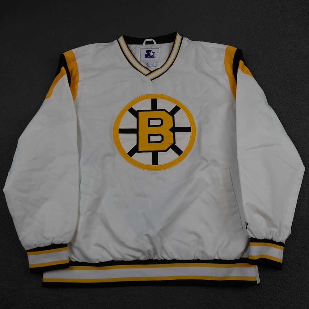 Boston Bruins Jacket Mens 2XL White NHL Hockey Starter Pullover V Neck